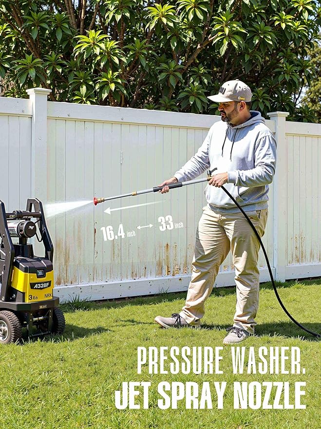 Jet Nozzle High Pressure Hose Nozzle, 2025 Upgraded Adjustable Hydro Nozzle Wands 18-33 inch, Garden Water Hose Sprayer with 5 Tips and Hose Quick Connectors for Garden, Floor and Car Washing