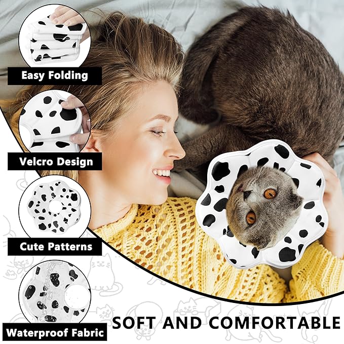 Soft Adjustable Cat Cone Collar, Comfortable Cat Recovery Collar Suitable for Various Types of Cats,Elizabethan Neck Protective Collar for Cats After Surgery (Milk, Large)