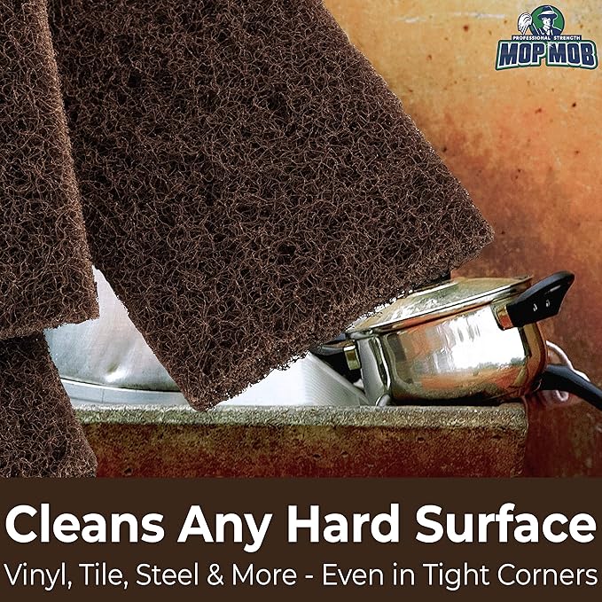 Heavy Duty XL Brown Scouring Pad 2 Pack. 10 x 4.5in Large Multipurpose Nylon Scrubbing Sponges. Clean Bathrooms, Kitchens, Counters and Floors to Erase Grime and Make Surfaces Sparkle