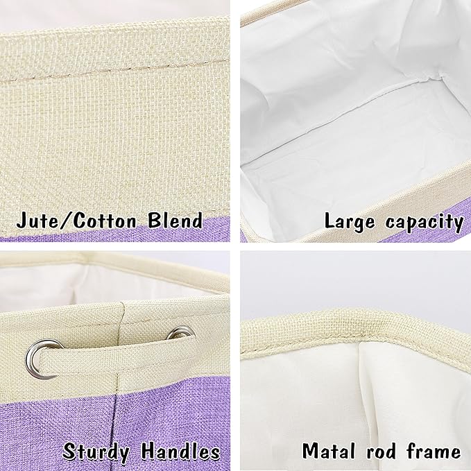 PET ARTIST Dog Toy Basket, Collapsible Dog Toy Bin Box with Comfortable Handles, Large Pet Toy Storage Basket Organizer for Accessories, Toys, Coat & Clothing, Blanket & Leash, Purple, 15"x11"x9"