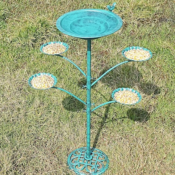 35 "H Cast Iron Base Bird Bath for Outside, Metal Bird Feeding Bowl Tray, Metal Bird Bath Garden Patio Decor(Green)