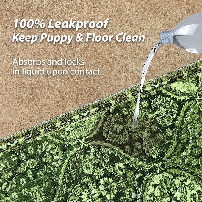 nunubaby 4PACK Washable Pee Pads for Dogs, Stylish, Non-Slip and Leak-Proof Pee Pads. Reusable Potty Pads for Dogs for Crates and Floors.(Green/Multi, 18" x24")