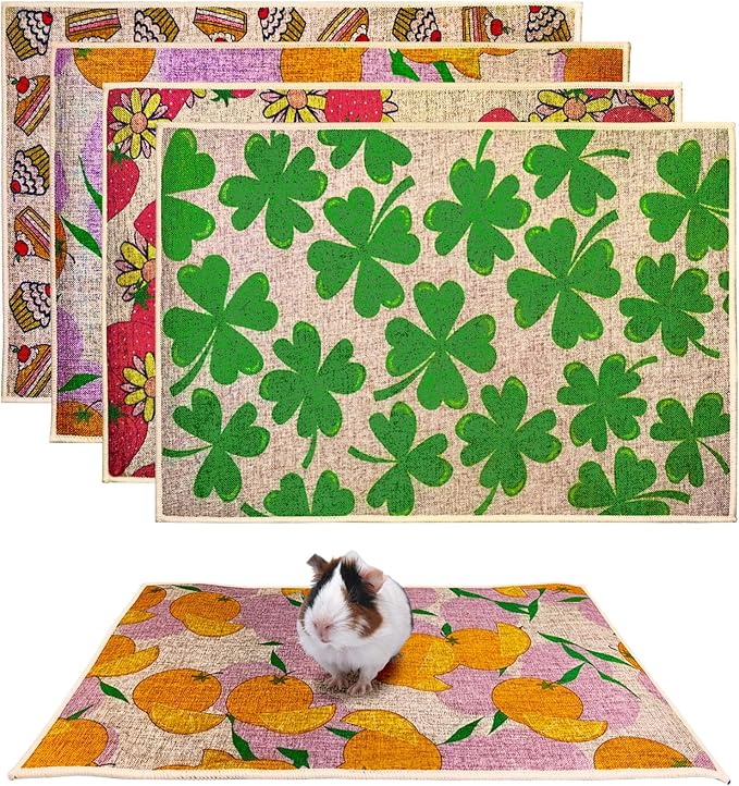 kathson 4 Pcs Guinea Pig Cage Liner Washable Small Animals Bedding Waterproof Guinea Pig Training Mat Reusable Pee Pads for Hamster Rat Chinchilla Hedgehog Gerbil