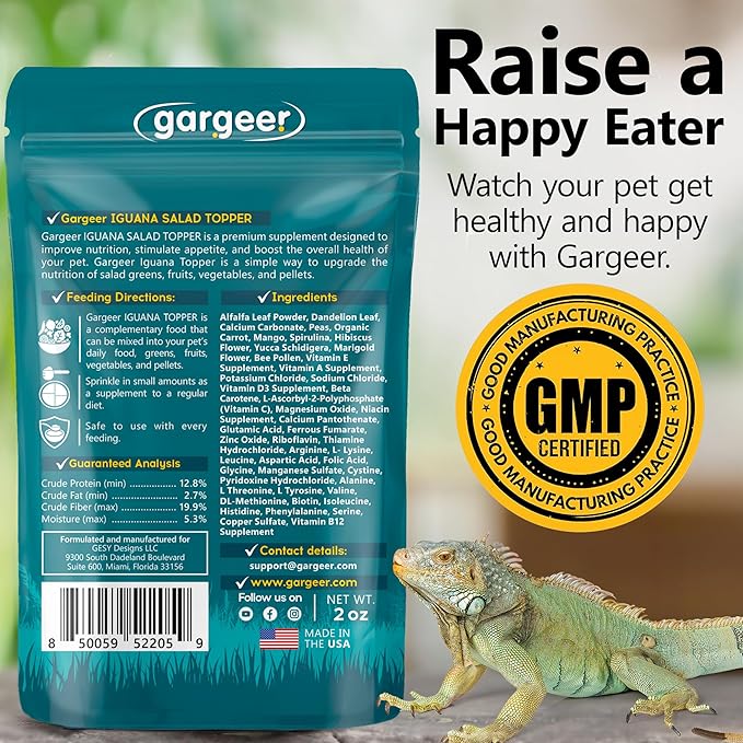 2oz Iguana Salad Topper. Supercharge Juveniles & Adults Appetite, Health & Immune System. Complete Diet Food Supplement, Rich with Vitamins & Minerals, Amino & Antioxidants, Made in The USA. Enjoy!