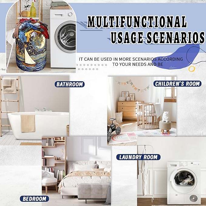 Watercolor Starry Sky Laundry Hamper Oxford Cloth Colorful Moon Laundry Basket With Handle Portable Clothes Storage Basket Foldable Laundry Bag 18.9"x16.5" For Laundry Room/Bedroom/Bathroom