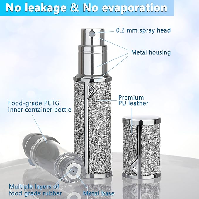 Refillable Travel Perfume Atomizer Bottle - 5ml Luxury Pocket Perfume Dispenser Pump, Travel Perfume Atomiser, Cologne Dispenser, Portable Size Sprayer Bottle for Traveling (Gray)