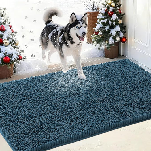 IM HOME Chenille Absorbent Outdoor Doormat 30" x 20", Washable Muddy Door Mats for Dog Non Slip Indoor Doormat Dog Mat for Muddy Paw Front Inside Doormats for Entryway Atlantic Blue