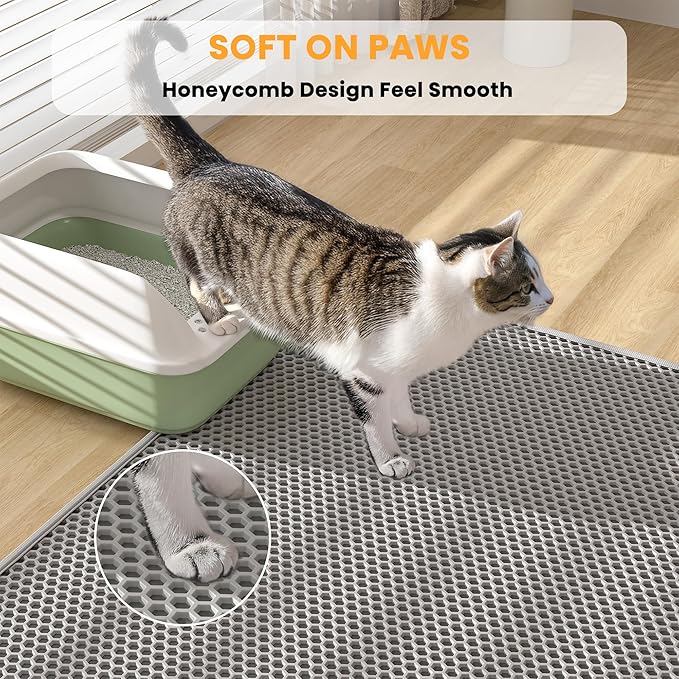 Pieviev 2 Packs Cat Litter Mat Double Layer Waterproof Urine Proof Trapping Mat (30''X24'', Gray)