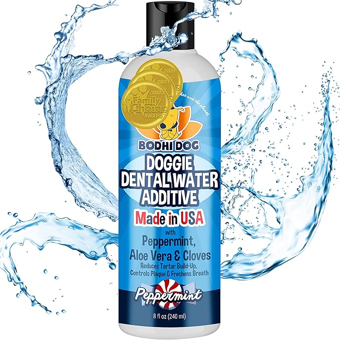 Bodhi Dog Peppermint Dental Water Additive for Dogs & Puppies - Freshens Breath, Reduces Tartar, Promotes Healthy Gums - Oral Care for Teeth & Breath - Supports Clean Mouth - Made in USA (8 Fl Oz)