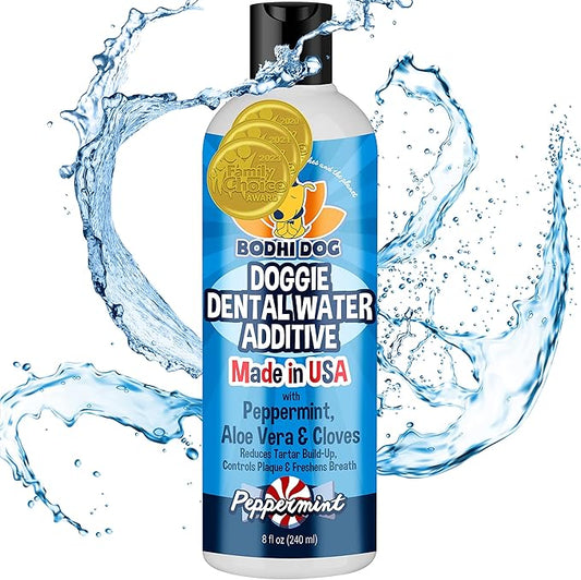 Bodhi Dog Peppermint Dental Water Additive for Dogs & Puppies - Freshens Breath, Reduces Tartar, Promotes Healthy Gums - Oral Care for Teeth & Breath - Supports Clean Mouth - Made in USA (8 Fl Oz)