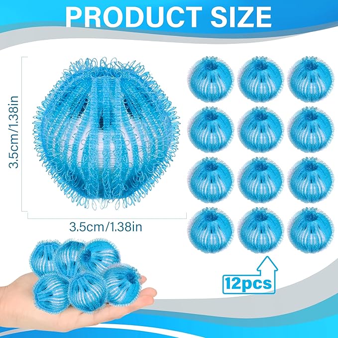 12 Pcs Pet Hair Remover for Laundry, Pet Hair Catcher, Washing Balls, Reusable Washing Machine Lint Paw Hair Catcher, Lint Balls for Washing Machine Dryer (Blue)
