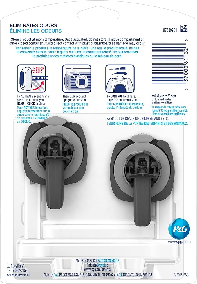 Febreze Air Freshener, CAR Vent Clip Air Freshener, Midnight Storm Air Freshener (2 Count, 0.13 oz)(Pack of 8)