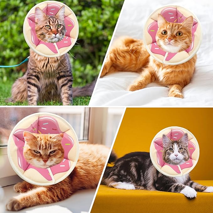 Soft Adjustable Cat Cone Collar, Comfortable Recovery Collar for Cats After Surgery (Pink, Medium)