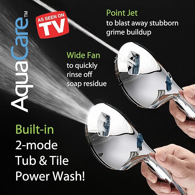Hotel Spa AquaCare As-Seen-On-TV High Pressure Handheld/Rain 50-mode 3-way Shower Head Combo with Adjustable Arm - Anti-clog Nozzles, Tub & Pet Power Wash, 6 ft. Hose, All Chrome Finish