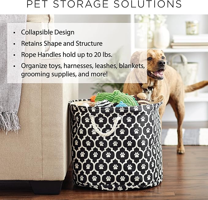 Bone Dry Pet Storage Paw and Bone, Trellis Collection, Large Round, 15x18x18, Stonewash Blue