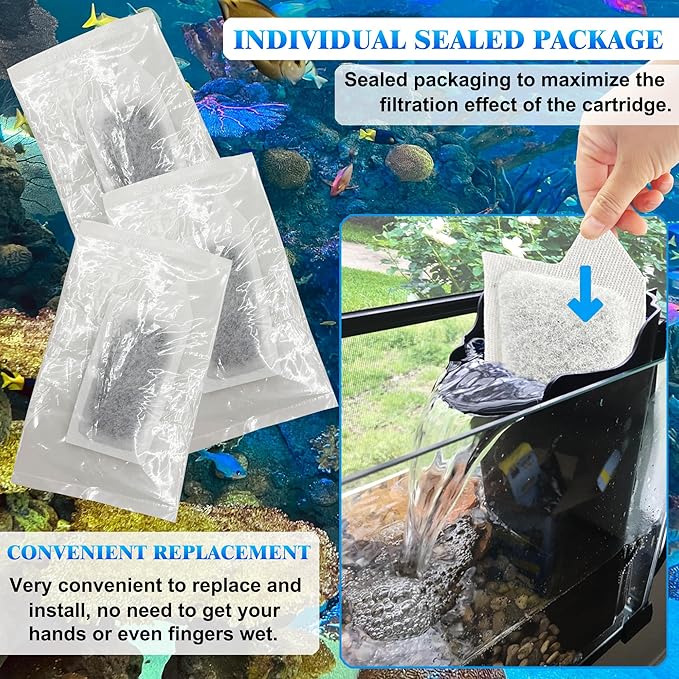 12 Pack Replacement Small Size Cartridges for Tetra Whisper Small Fish Tanks Filter; Refilled Filter Cartridges S Size for Aquarium Kits 3-10 Gallons