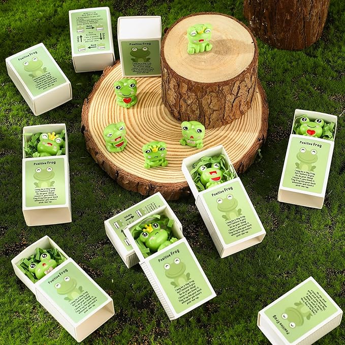 25 Set Employee Appreciation Gifts Bulk Coworkers Thank You Desk Pets Holiday Small Cute Emotional Support Resin Ornaments Card Box for Women Men Adults Office (Frog)