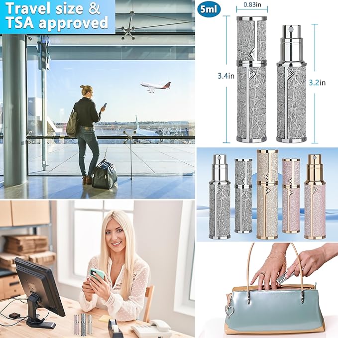 Refillable Travel Perfume Atomizer Bottle - 5ml Luxury Pocket Perfume Dispenser Pump, Travel Perfume Atomiser, Cologne Dispenser, Portable Size Sprayer Bottle for Traveling (Gray)