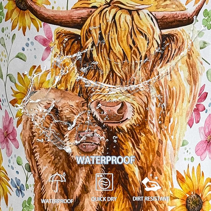 Highland Cow Laundry Basket Beautiful Flowers Foldable Oxford Cloth Funny Tote Bag Laundry Hamper Clothes Storage Bucket Toy Organizer For Bathroom/Laundry Storage/Bedroom 18.9x16.5 Inch