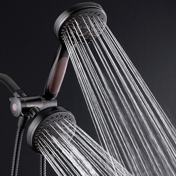 High Pressure 48-mode Luxury 3-way Combo – Dual Rain & Handheld Shower Head – 6 Foot Stainless Steel Hose – Anti Slip Grip – All Oil Rubbed Bronze Finish – Top US Brand – Extra Wall Bracket