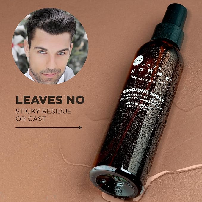 CHI Pour Homme Grooming Spray for Men, Hairspray For Creating Long-Lasting Styles, Made With Aloe Vera & Nettle, Fresh, Woody Scent, 6 oz