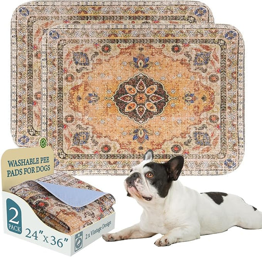 Homimp Washable Pee Pads for Dogs, 2 Pack Reusable Puppy Pads Waterproof, Absorbent and Leakproof Dog Pee Pads, Non Slip Puppy Training Pads, Pet Mat for Floor,Crate,Couch,Whelping,Khaki, 24"x36"