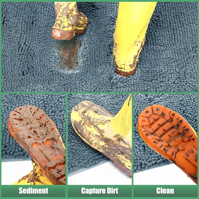 IM HOME Chenille Absorbent Outdoor Doormat 60" x 36", Washable Muddy Door Mats for Dog Non Slip Indoor Doormat Dog Mat for Muddy Paw Front Inside Doormats for Entryway Dusty Blue