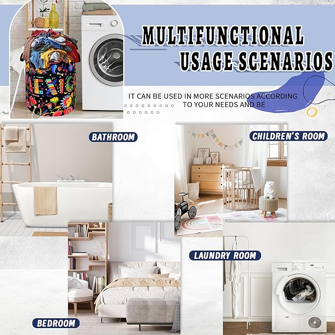 Mexico Laundry Basket Foldable Colorful Hippie Floral Laundry Hamper With Handle Oxford Cloth Portable Clothes Storage Organizer Basket 18.9"x16.5" Laundry Bag For Laundry Room/Bedroom/Bathrooms