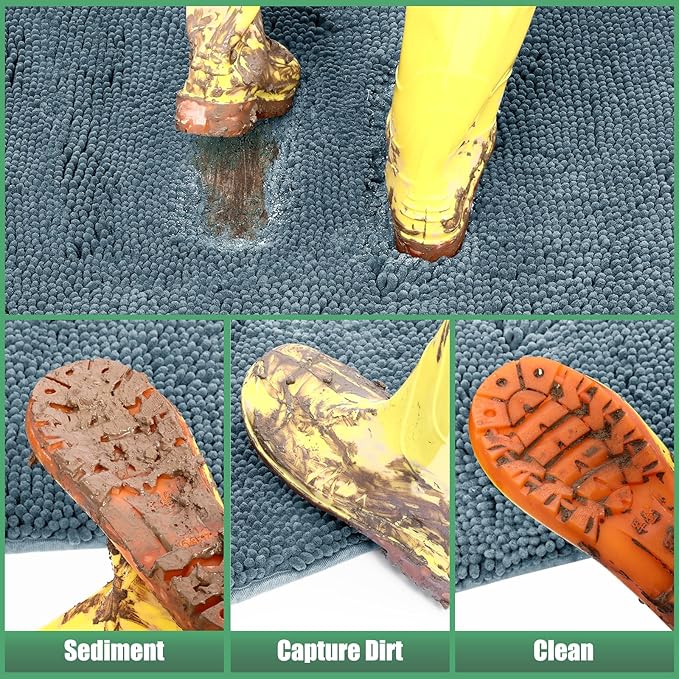 IM HOME Chenille Absorbent Outdoor Doormat 71" x 25", Washable Muddy Door Mats for Dog Non Slip Indoor Doormat Dog Mat for Muddy Paw Front Inside Doormats for Entryway Dusty Blue