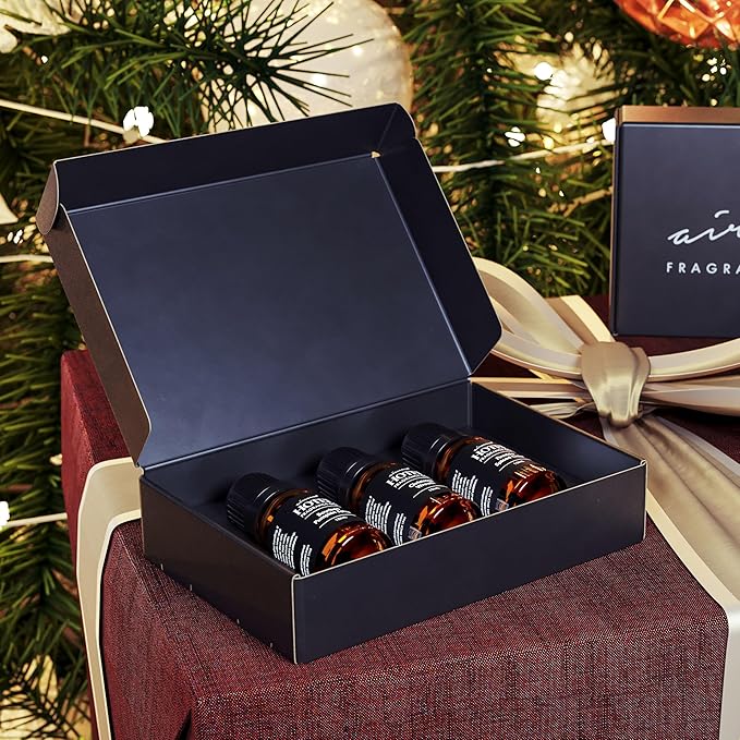 AirScent Holiday Scents Christmas Diffuser Oil 3 Pack Gift Set - 10 mL, 0.34 fl oz Fragrance Oil Set - Bourbon Pumpkin Spice, Christmas Wreath and Fireside Spiced Cider Scents
