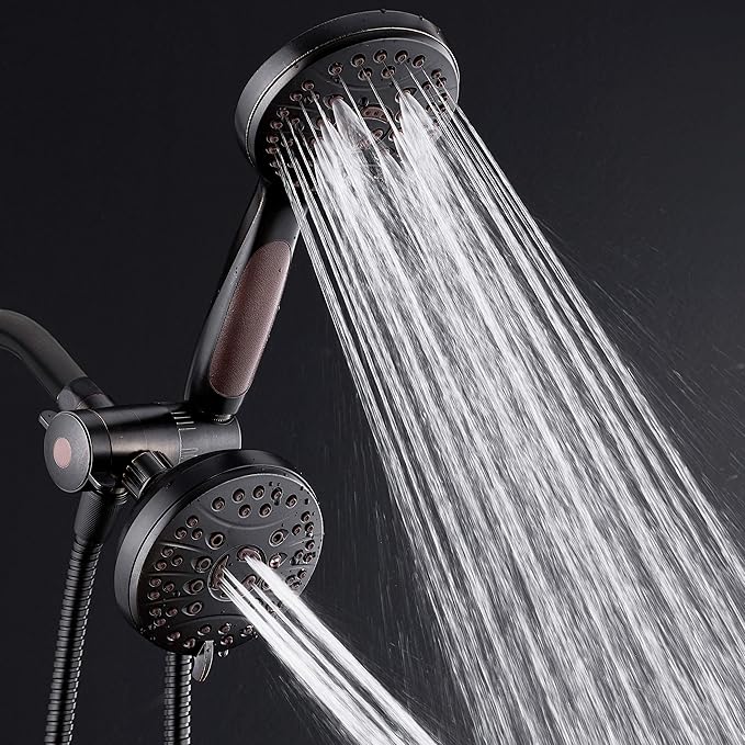 High Pressure 48-mode Luxury 3-way Combo – Dual Rain & Handheld Shower Head – 6 Foot Stainless Steel Hose – Anti Slip Grip – All Oil Rubbed Bronze Finish – Top US Brand – Extra Wall Bracket
