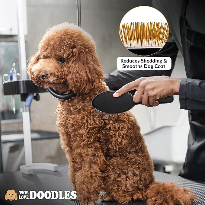 We Love Doodles Dog Shampoo (Mango) and Pin Dog Brush (Bundle) - Pet Shampoo for Matted Hair - Sensitive Skin Shampoo for Puppies - Pin Dog Brush for Shedding & Removing Loose Fur - Made in The USA