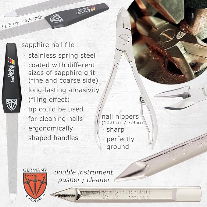 3 Swords Germany - brand quality 7 piece manicure pedicure grooming kit set for professional finger & toe nail care scissors clipper fashion leather case in gift box, Made by 3 Swords Germany (6318)