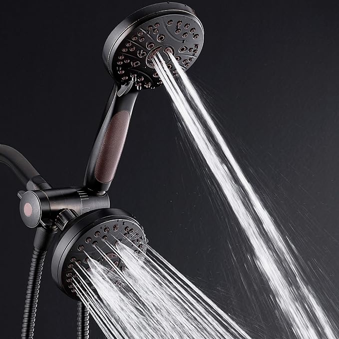 High Pressure 48-mode Luxury 3-way Combo – Dual Rain & Handheld Shower Head – 6 Foot Stainless Steel Hose – Anti Slip Grip – All Oil Rubbed Bronze Finish – Top US Brand – Extra Wall Bracket