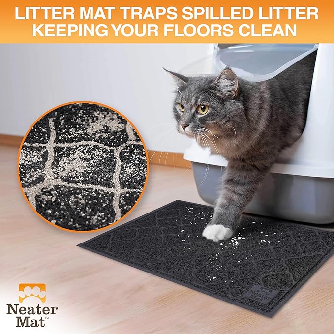 Neater Pets Neater Mat Cat Litter Rug, Thick & Durable Cat Mat for Litter Box, Trapper Pad Catches Mess to Protect Indoor Floors, Soft on Kitty Paws, Anti-Skid Grip Backing, Easy to Clean, Black