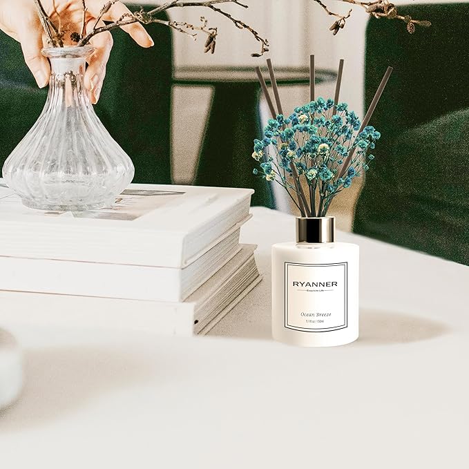 Reed Diffuser Set,5.1 fl oz Ocean Breeze Scent Diffuser with Sticks Home Fragrance Reed Diffuser with Essential Oil for Bathroom Shelf Decor&Air Freshener,Home Bathroom Office Decor & Gifts