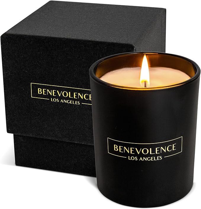 Benevolence LA Lavender, Mint & Sage Scented Candle | Soy Candles, Black Candle for Home | Gifts for Women and Men | Home Fragrance | Aromatherapy | Bathroom Freshener | 8oz, 45 Hour Burn