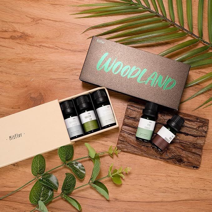 Fragrance Oil, MitFlor Woodland Set of Scented Essential Oils, 10ml x 6, Soap & Candle Making Scents, Essential Oils for Diffusers for Home, Pine Forest, Cedarwood, Oakmoss Amber & More