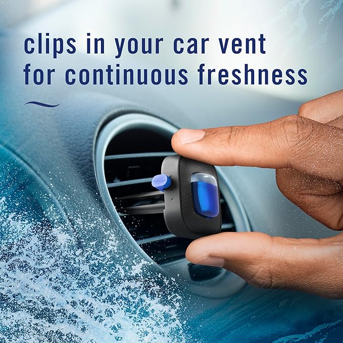 Febreze Car Ocean Scent Air Freshener Vent Clip, .07 oz. Car Vent Clip, Pack of 4