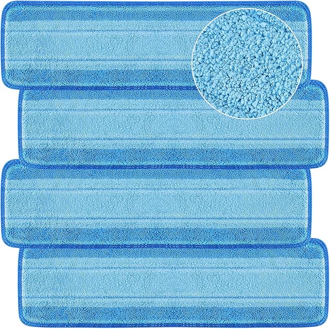 4 PCS Replacement Mop Pads, Microfiber Cleaning Mop Compatible with Bona Mop, Washable & Reusable Mop Refill Pads for Hardwood Floor,18 Inch, Blue