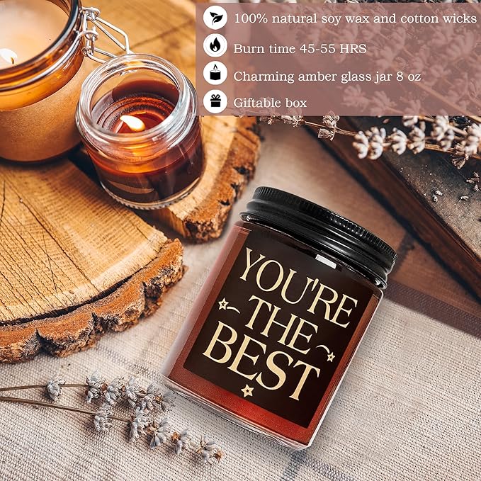 You're The Best Gifts for Women, Men - Birthday, Thank You, Christmas, Appreciation Gift for Coworker, Best Friend, Bestie, BFF, Sister, Mom - Lavender Vanilla Soy Wax Fall Candle for Home