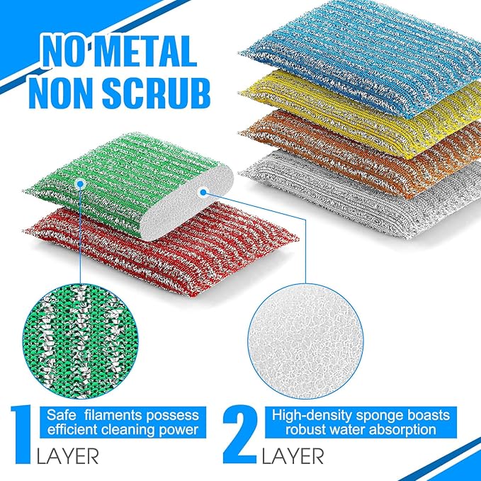 Honeydak 24 Pack Non Scratch Scrubbing Sponges Dish Pads for Washing Dishes 6 Color Kitchen Washing Scrubbing Sponges for Hard Surface Tools Dishes, Pans, Pots, Microwaves, Ovens, Shoes