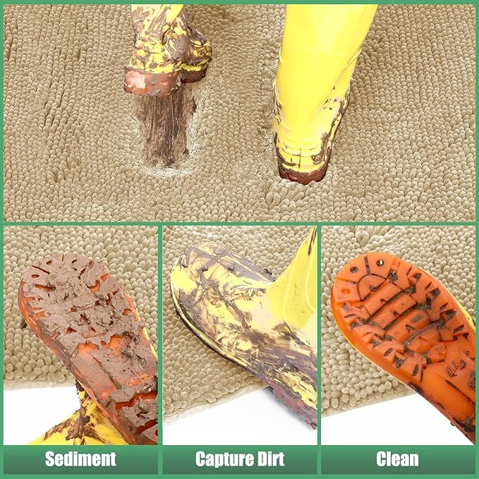 IM HOME Chenille Absorbent Outdoor Doormat 36" x 24", Washable Muddy Door Mats for Dog Non Slip Indoor Doormat Dog Mat for Muddy Paw Front Inside Doormats for Entryway Light Beige