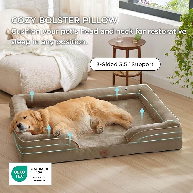 Bedsure XL Plus Orthopedic Dog Bed for Extra Large Dogs - Washable XLarge Dog Cat Bed Waterproof, Comfort Dogs Couch Sofa with Washable Removable Cover, Pet Bed with Nonskid Bottom, Hazel, 48"