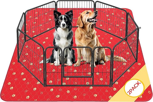 Fostanfly Washable Pee Pads for Dogs, 2 Pack Reusable Super Absorbent Non-Slip & Leak-Proof 63"x63" for Whelping, Extra Large Potty Training for Puppy, Christmas & New Year's Essential for Dogs, Red