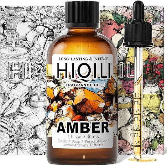 HIQILI Amber Fragrance Oil for Candle, Perfume, Soap Making, Hotel Scents for Essential Oil Diffuser & Aromatherapy - 1 Fl Oz