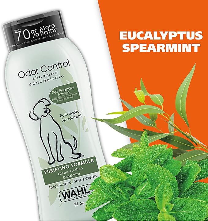 Wahl USA Odor Control Shampoo for Dogs & Pets - Eucalyptus & Spearmint Animal Deodorizer for Cleaning & Freshening – 24 Oz - Model 820003A