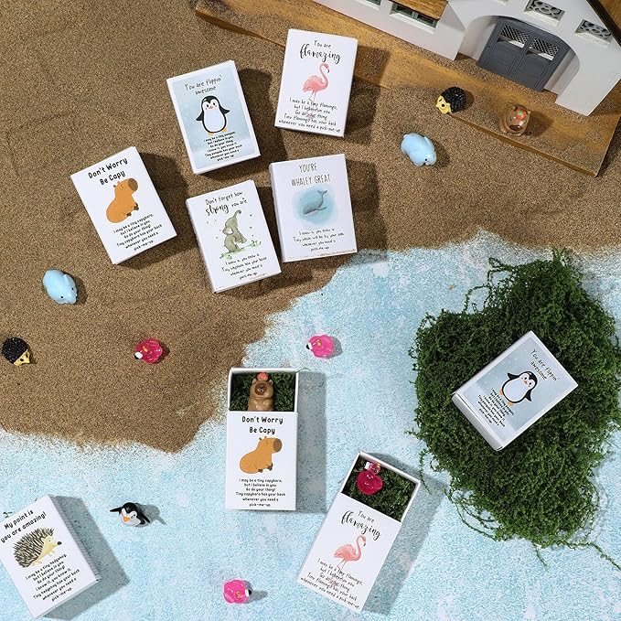 25 Set Employee Appreciation Gifts Bulk Coworkers Thank You Desk Pets Holiday Small Cute Emotional Support Resin Ornaments Card Box for Women Men Adults Office (Capybara)