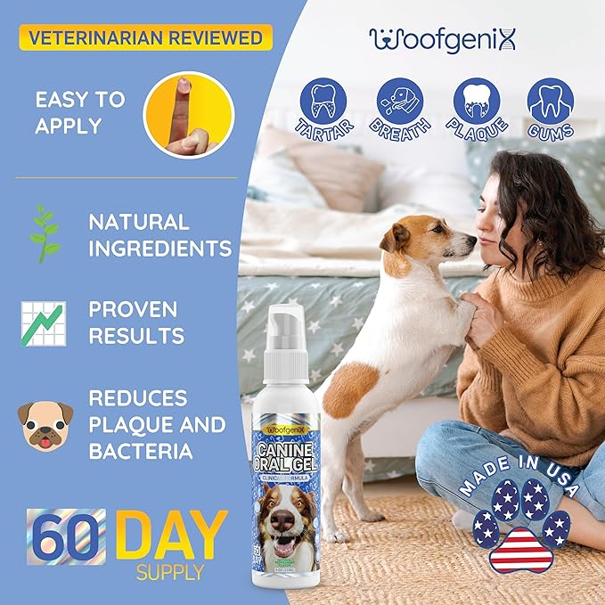 Dog Teeth Cleaning Gel - Canine Tooth Brushing Alternative - Vet Reviewed to Eliminate Plaque, Tartar & Bad Breath - Breath Freshener - Natural Peppermint (60 Day Supply)