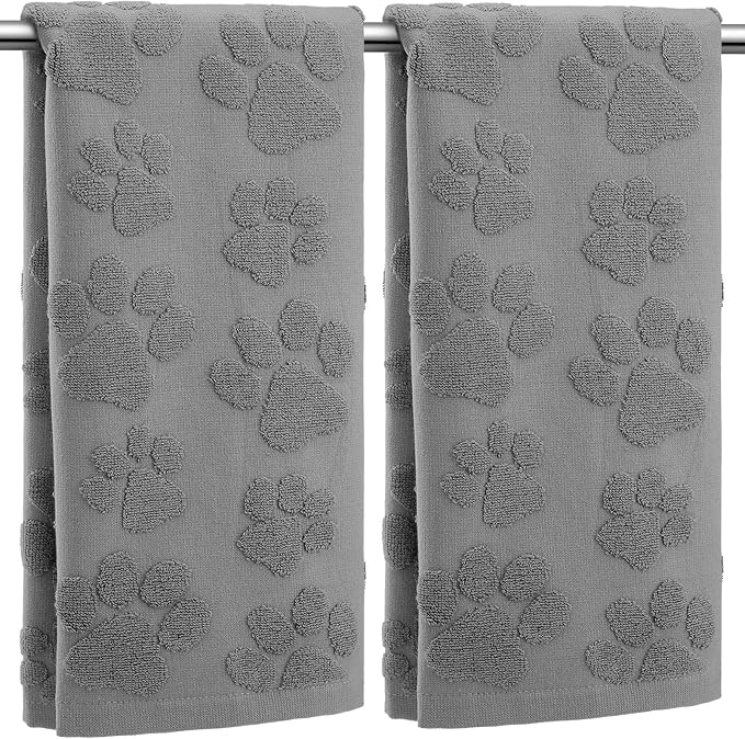 2 Pcs 3D Dog Paw Hand Towels for Bathroom, Cute Gray Dog Paw Jacquard Weave 100% Cotton Absorbent Decorative Towels for Bathroom Kitchen Decor Gift, 13.7 x 29.5 Inch